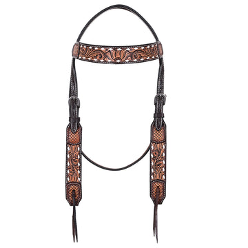 Hilason Horse Floral Hand Carved American Leather Breast Collar Headstall Dark Brown